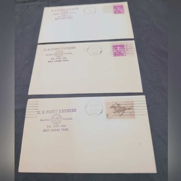 None Other - 3 - 1962  U.S. Pony Express Salt Grass Trail Brenham To Houston FDC Envelopes